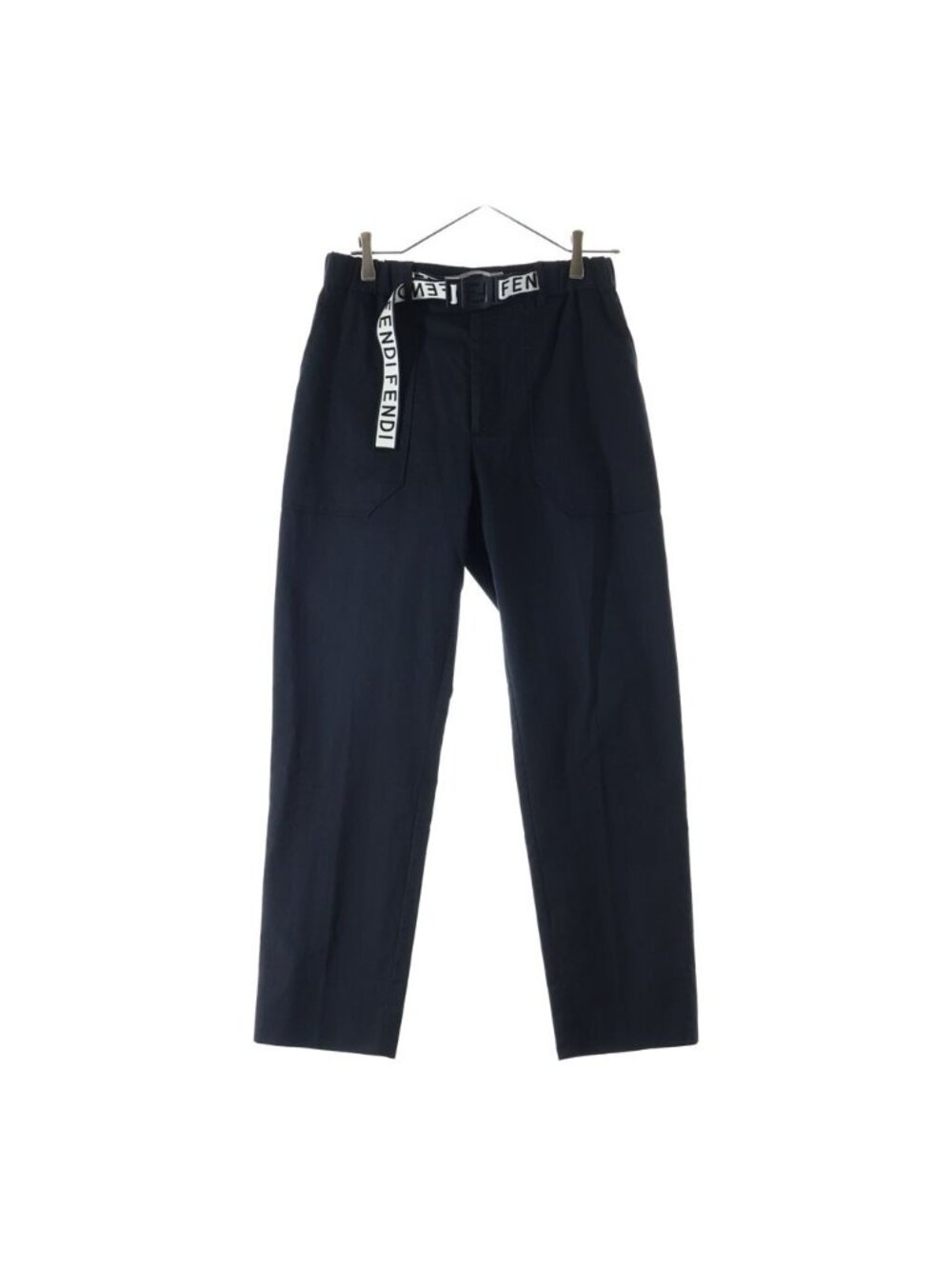 Fendi Logo Belt Cotton Twill Pants Black Acbw